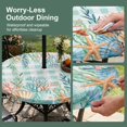 thumbnail image 5 of Round Outdoor Tablecloth with Umbrella Hole and Zipper, Summer Coastal Tablecloth with Elastic Waterproof, Watercolor Corals Shells Starfish Green Plaid Patio Table Covers for 31" - 35" Pool Tables, 5 of 9