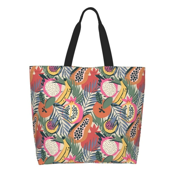 Balery Tropical Fruit Bolsa Tote Estilo Estético con Cremalleras, Bolsa de Hombro, Bolsa de Compras Grande y Plegable