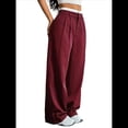thumbnail image 3 of Pantalones A Rayas para Mujer, de Color Block, Cintura Alta, Pierna , Informales, para Trabajo y Oficina. Rojo Vino XXL, 3 of 9
