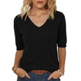 thumbnail image 2 of longantii Tops for Women Comfy Vneck Knit Tops Short Sleeve Baggy T-Shirts Solid Color Lounge Clothing Summer 2026 Black 2XL, 2 of 5