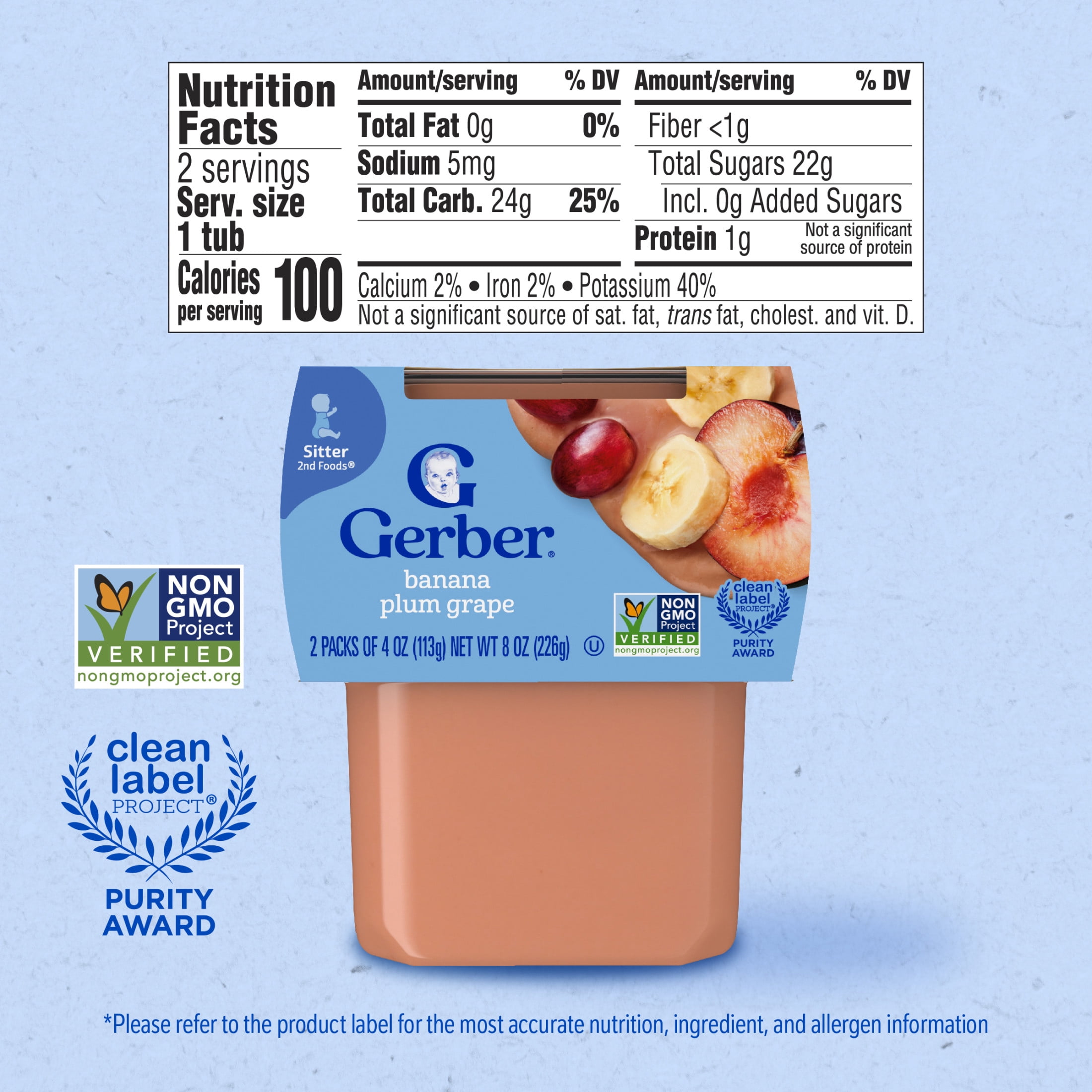 (4 pack) Gerber Stage 2 Baby Food, Banana Plum Grape Puree Tubs, Baby Puree, 2PK 8 oz