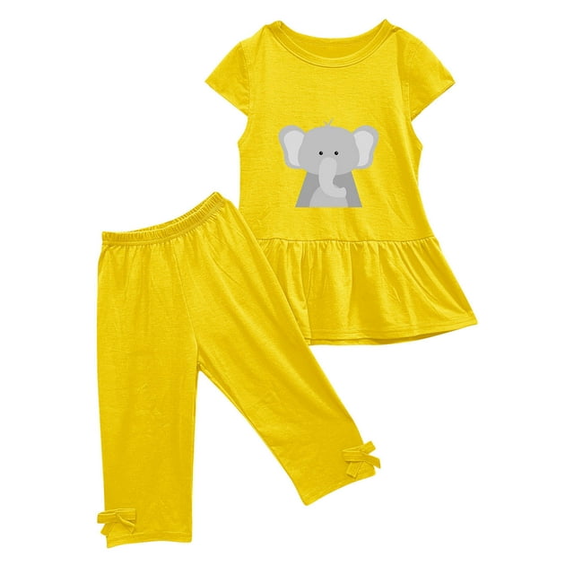 Birdeem Chemises pour Filles Été Col Rond Petit Imprimé Manches Courtes Manches Volantes Taille Élastique Pantalon Court Ensemble Deux Pièces