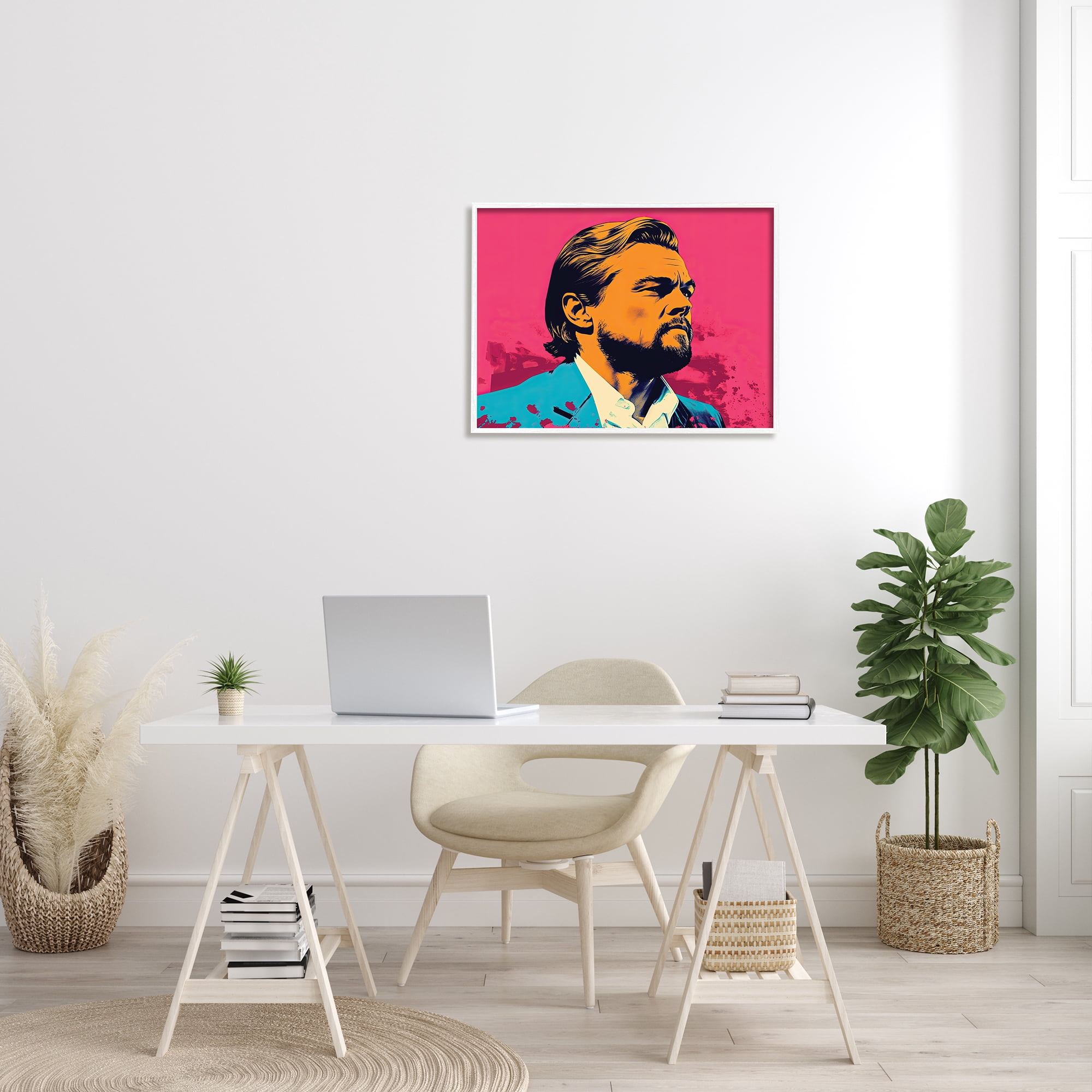 Stupell Industries Pop Style Leonardo DiCaprio Abstract Painting White Framed Art Print Wall Art, 30 x 24