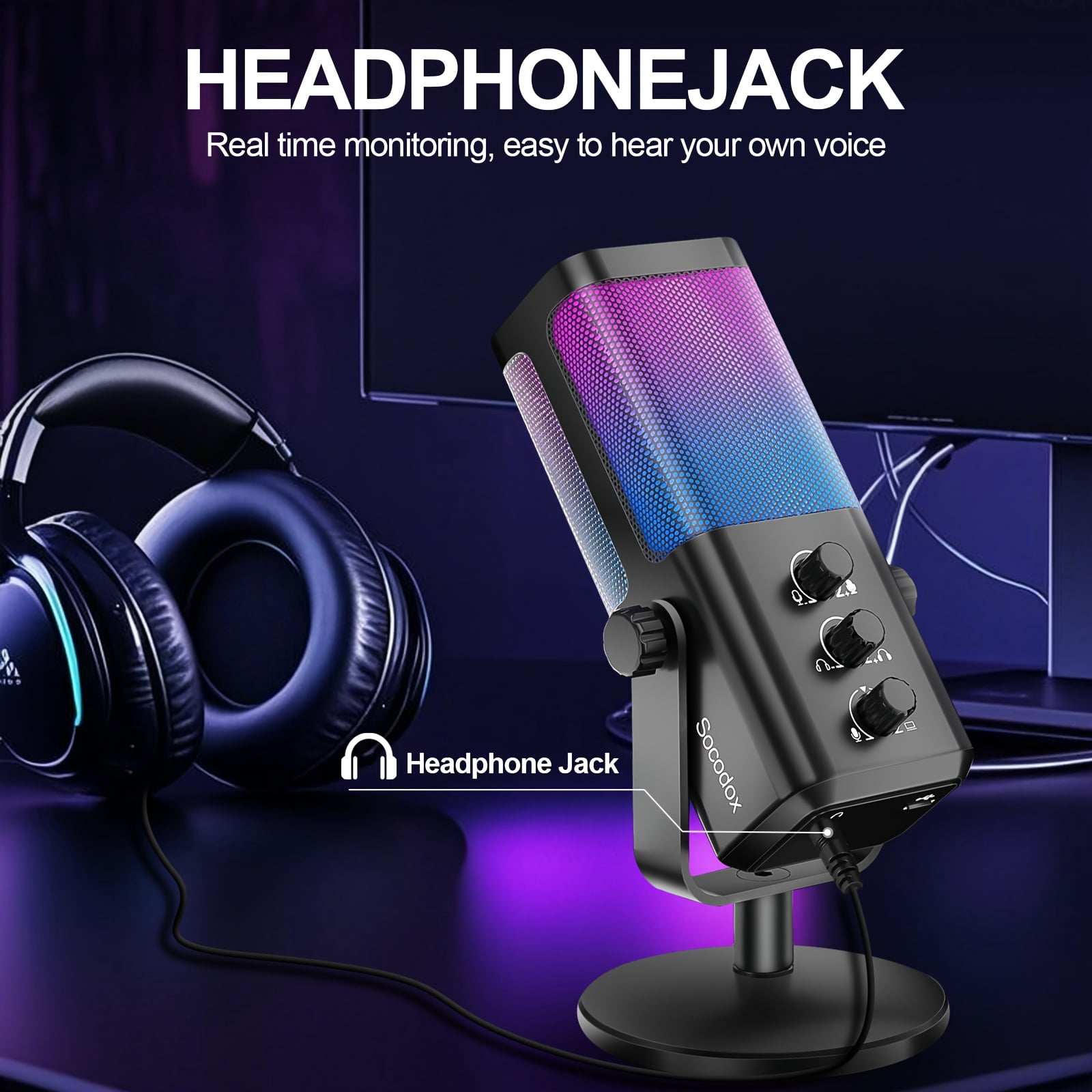 Gaming Microphone: Microphone Condenser Mic for -PC Mic, RGB Lighting, Gain Knob, AI Noise Cancelling for Gamer-Podcast Mic Kit for Streaming Recording Studio YouTube Content Creation Online Chat