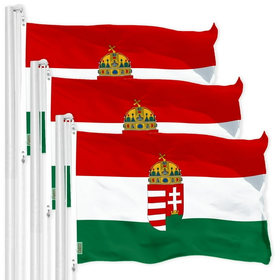 G128 3 Pack: Hungary Hungarian Coat of Arms Flag | 3x5 Ft | LiteWeave Pro Series Printed 150D Polyester | Country Flag, Vibrant Colors, Brass Grommets, Thicker and More Durable Than 100D 75D Polyester