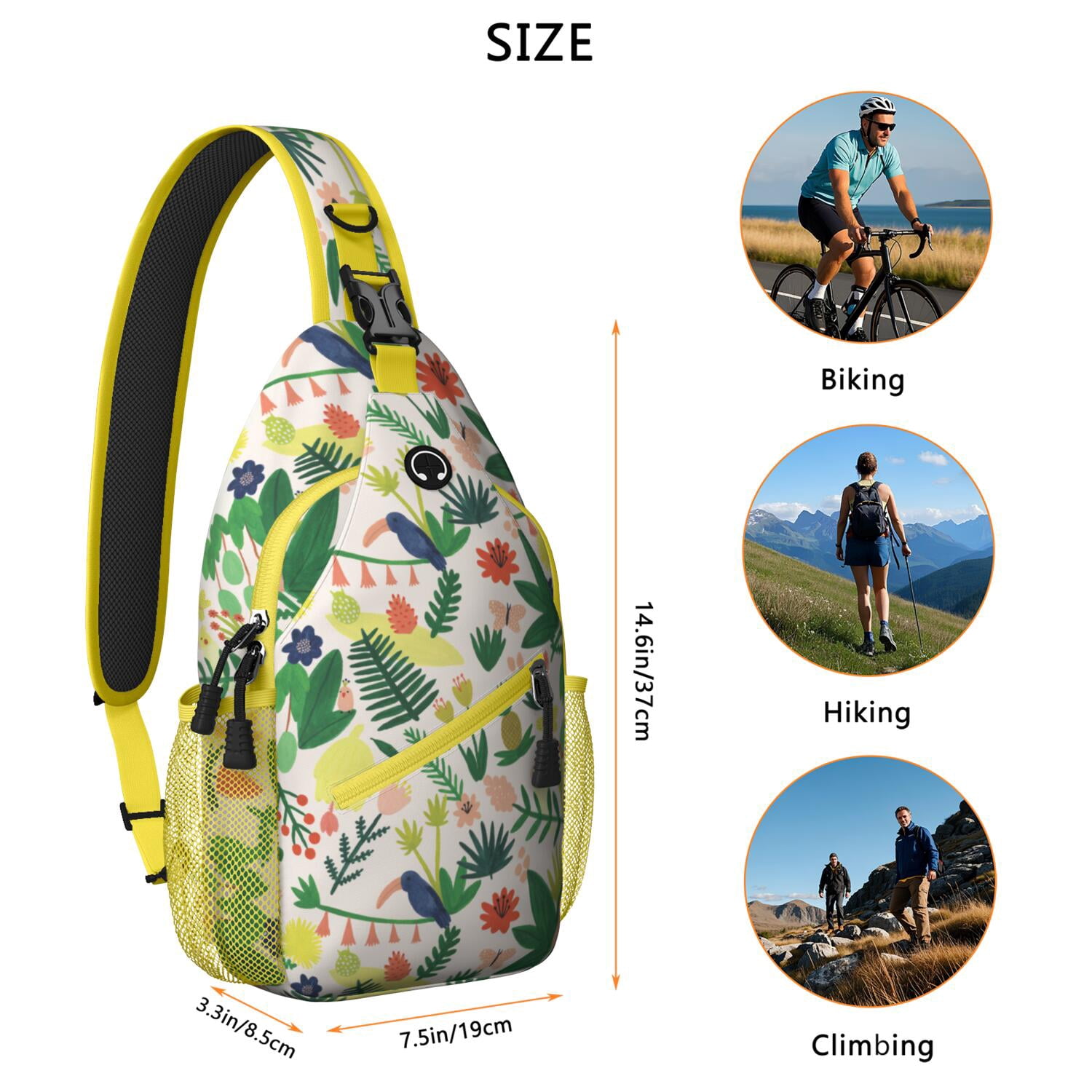 Palm Leaf and Exotic Floral Sling Bag - Breathable Crossbody Bag - Versatile Wear for Hiking, Beach, Casual Outings
