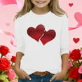 thumbnail image 2 of Riecok Girls T Shirts Valentine's Day Crewneck 3/4 Sleeve Tops Lightweight Blouses Heart Print Dressy Summer Tees, 2 of 5
