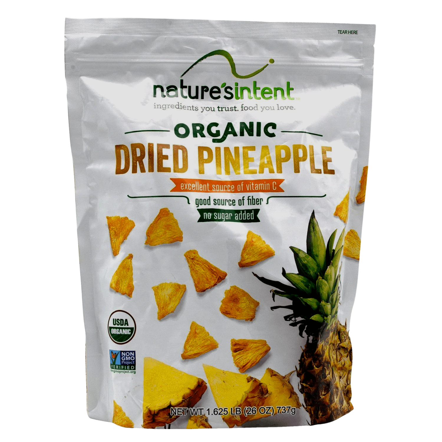 Nature's Intent Organic Dried Pineapple 26oz Sugar Free Non GMO with Vitamin and Rich in Fiber