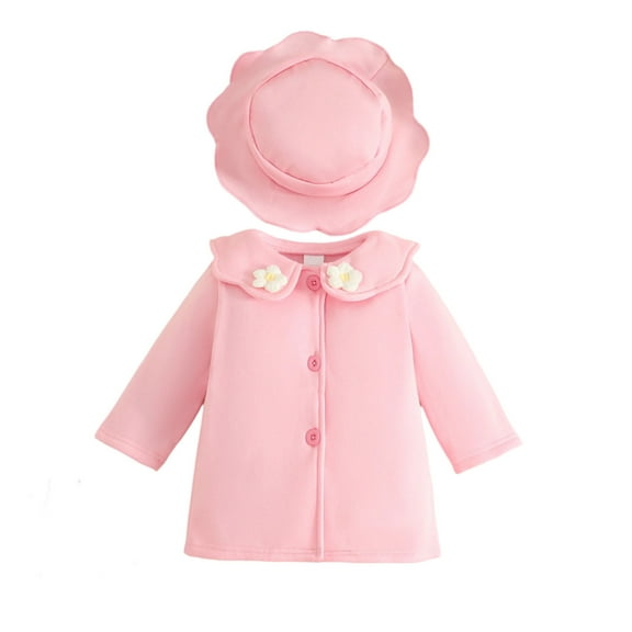 WhouRiu Girl' Winter Coat Floral Print Peter Pan Collar Long Jacket with Hat Baby Stylish Autumn Warm Coats Pink,Sized 6-9 M