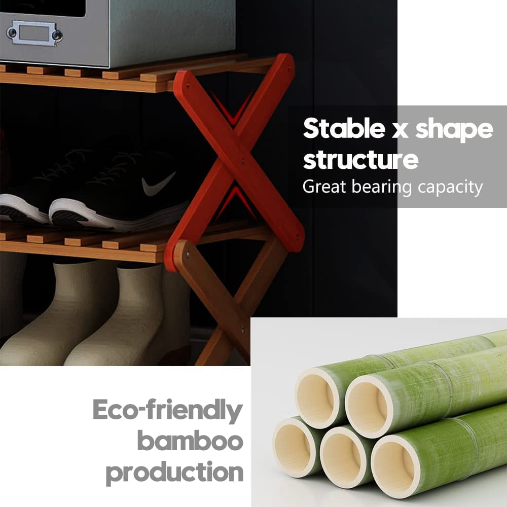 ShadeMart Brown 5 Tier Bamboo Shoe Rack,Portable Folding Shoe Storage Rack,Without Installation Small Shoe Rack Perfect for Corridors, Bedrooms and Small Spaces