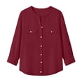 thumbnail image 4 of CQONEPT Long Sleeve Shirt for Women Button Down Blouse Long Sleeve Dressy Casual Cotton Linen Blend Fall Clothes Wine S, 4 of 6