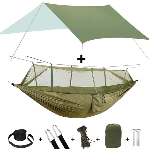 HOMEYA Camping Hammock with Net and Rain Fly - Portable Double Hammock with Bug Net+Multifunctional 10*10FT Silver Coated Double-Sided Rain Tarp, Best for Hiking, Camping, Travel