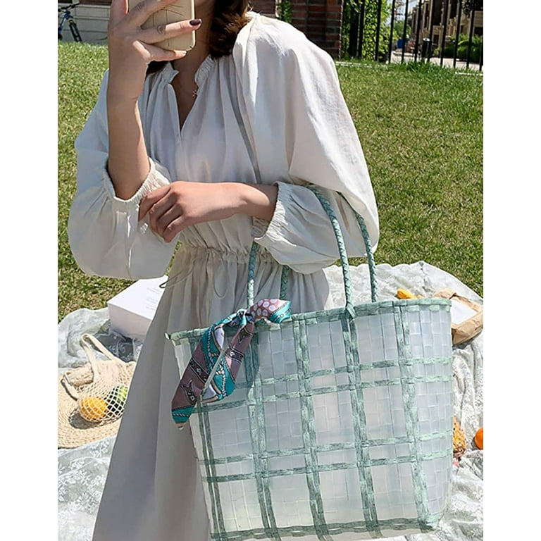 YOUI GIFTS Women Straw Tote Bag Handmade Rattan Transparent