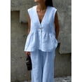 thumbnail image 3 of ZANKLEY Womens Two Piece Outfit V Neck Peplum Top and Wide Leg Pants Set Casual Dressy Summer Vacation Wear, 3 of 13