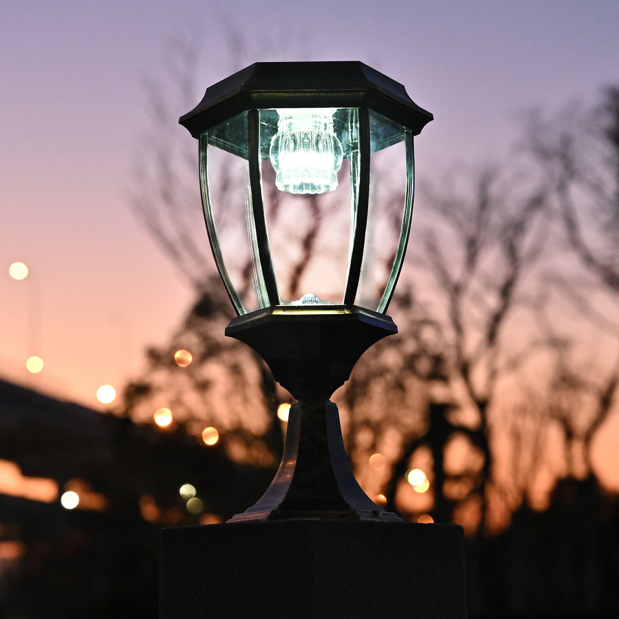 Solar Powered Black Outdoor Pier Mounted Aluminum & Glass Post Light