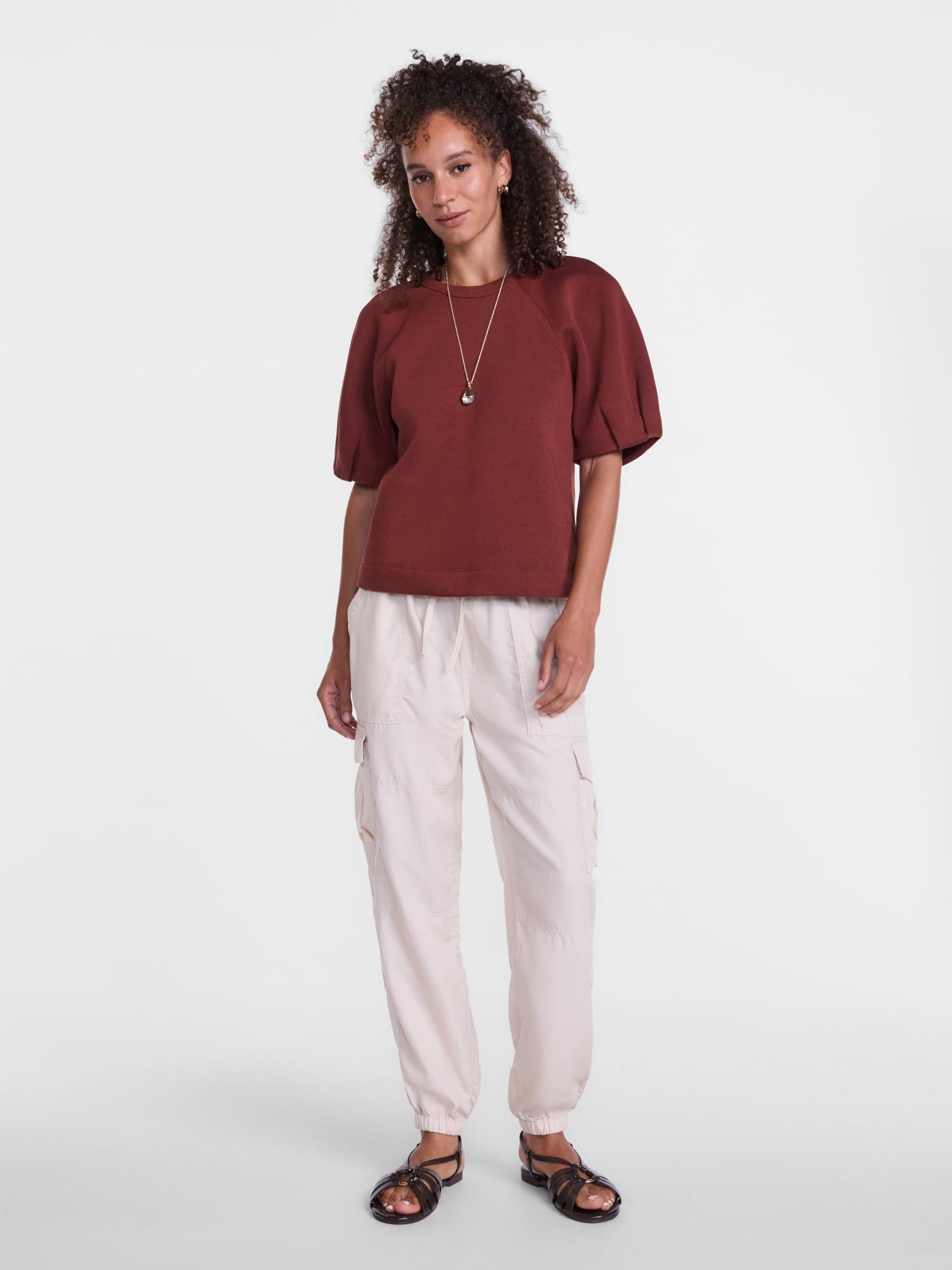 Scenario Women's Fleece Top with Lantern Sleeves, Size XS-XXXL