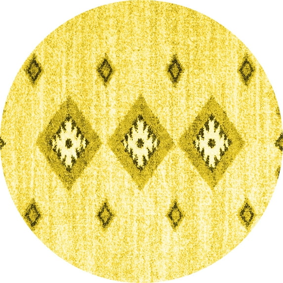 Ahgly Company Indoor Round Abstract Yellow Contemporary Area Rugs, 7' Round