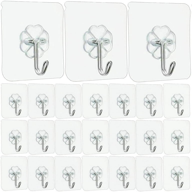 Jwxstore Wall Hooks for Hanging 33lb(Max) Heavy Duty Self Adhesive Hooks 24  Pack Transparent Waterproof Sticky Hooks for Keys Bathroom Shower Outdoor