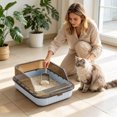 thumbnail image 2 of HWRETIE Semi Enclosed Cat Litter Box Splash Proof Pet Toilet with Litter Scoop High Side Open Design Easy Cleaning Litter Tray for Kittens Indoor Cats, 2 of 6