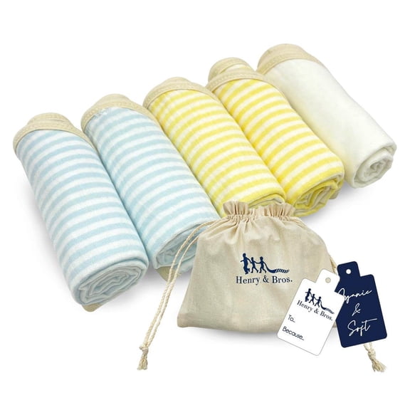 Henry&Bros. Organic Cotton Burp Cloths Baby Gift Set - 5 Pack 20x10 Large Cotton 5 Layers Extra Absorbent Soft Muslin Burping Cloth (Blue Dreams)
