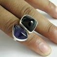 thumbnail image 3 of Amethyst & Black Obsidian Natural Beautiful Ring, 925 Sterling Silver, Adjustable Ring, Unique Gifts Ring, Statement Ring, Stackable Stacking Ring, Engagement Ring, February Birthstone Size 7, 3 of 5