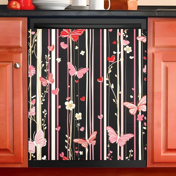 Ryvnso Butterflies on Striped Dishwasher Magnetic Refrigerator Magnet Cover Kitchen Home Decorative 23"x26"