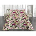 thumbnail image 2 of Ambesonne Floral Aquarelle Quilted Coverlet 3 Pcs, Blooms Leaves Art, King Size, Fern Green Magenta White, 2 of 4