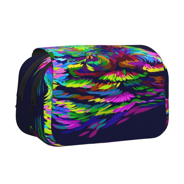 Disketp Howling Wolf Estuche de Lápices de Doble Capa con Tapa Abatible y Cremallera, Organizador Escolar para Adolescentes y Adultos