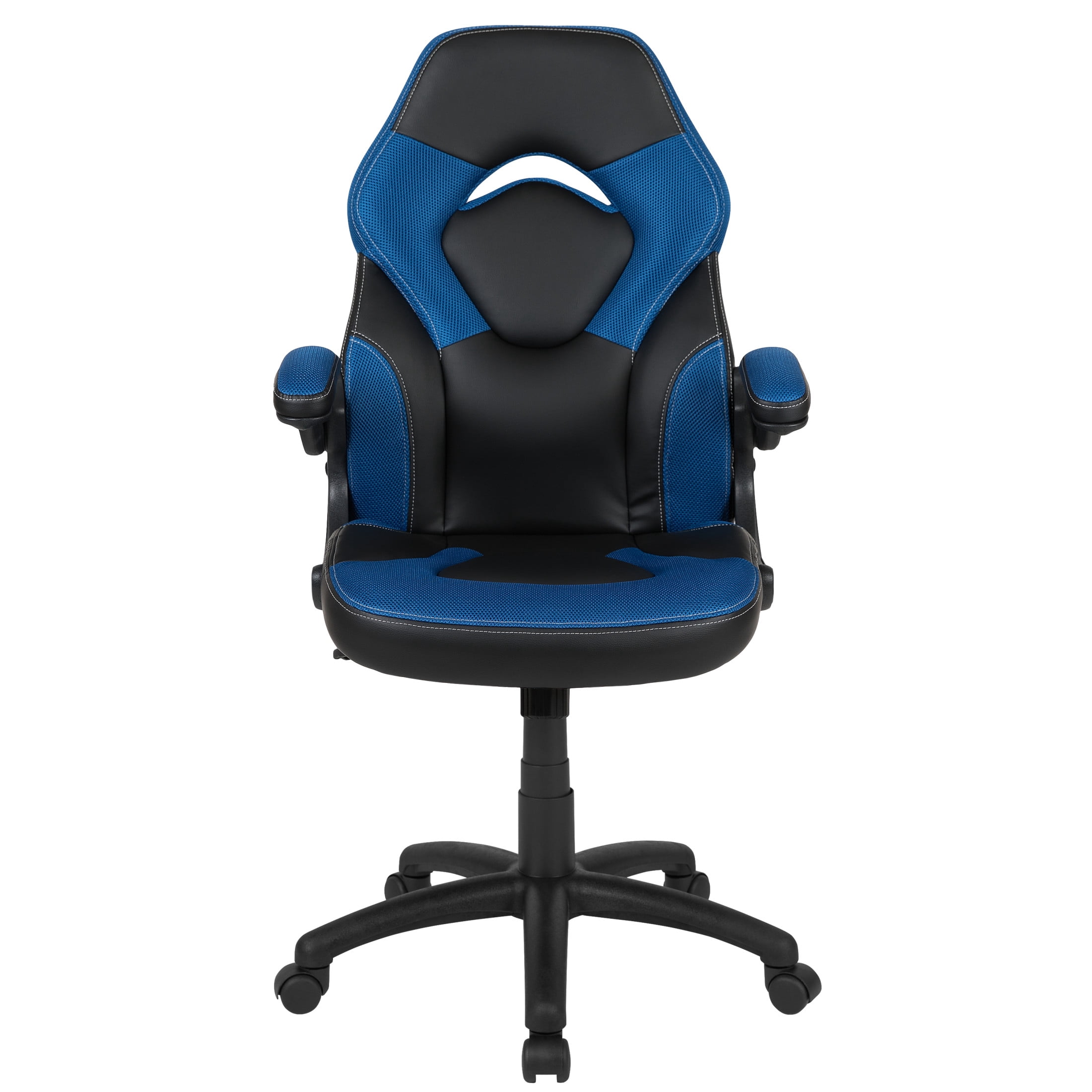Emma + Oliver Gaming Racing PC Chair with Flip-up Arms, Blue/Black LeatherSoft