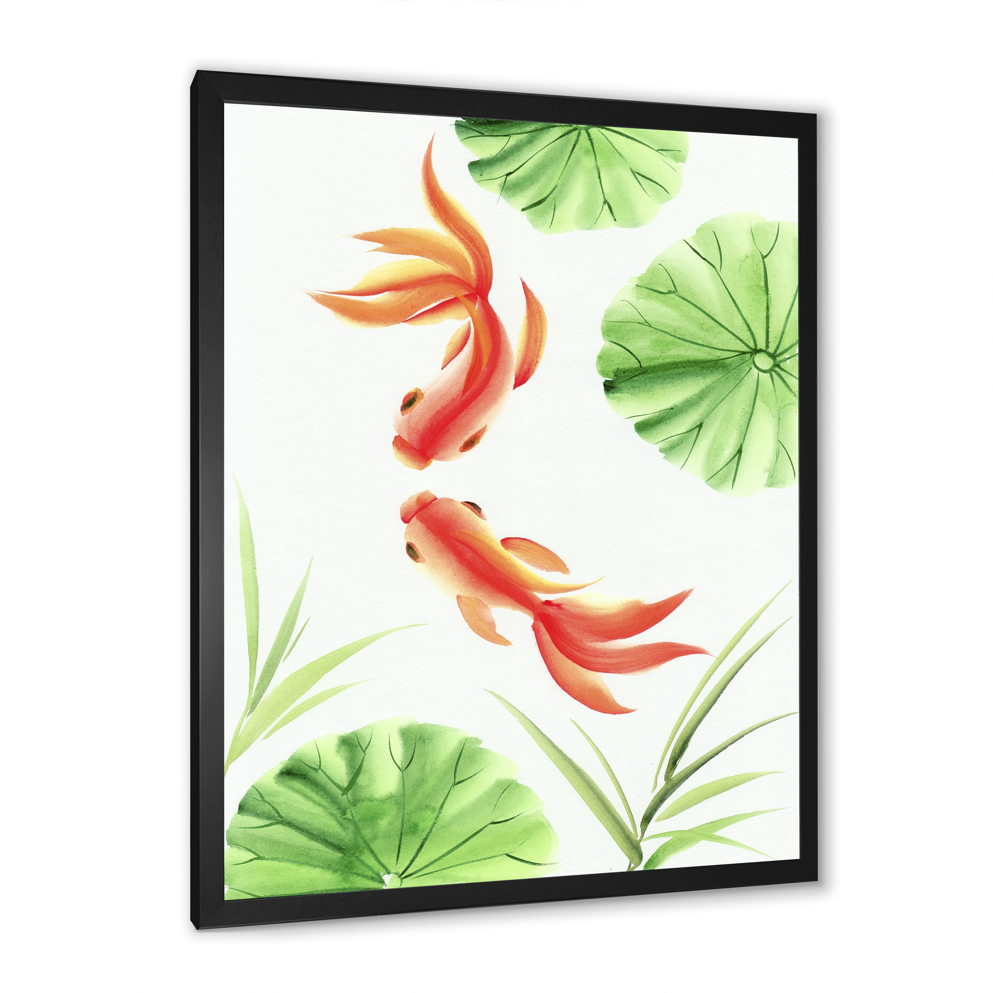 Designart 'The Lotus Leaves With Goldfishes' Nautical & Coastal Framed Art Print