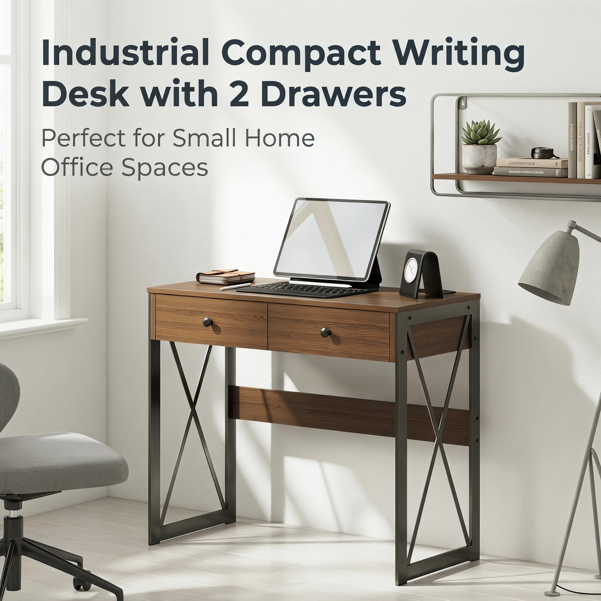 Manxile Computer Desk with Drawers,Study Table with USB Ports & Power Outlet for Home Office Bedroom