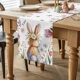 thumbnail image 2 of Easter Table Runner 70 Inches Long for Kitchen Dining, Spring Flowers Wreath Rabbit Budding Florals Dresser Scarf Farmhouse, Dining Table Decorations for Wedding/Parties, 13 x 70 In, 2 of 8