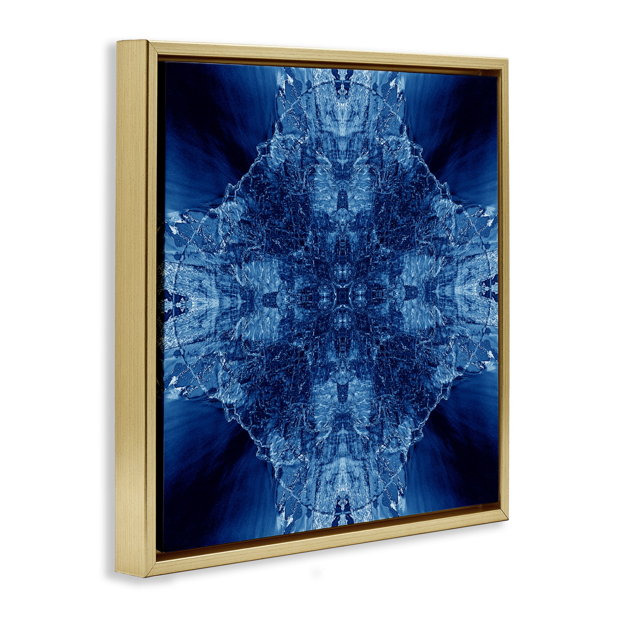 Stupell Industries Blue Balanced Tie Dye Abstract Painting Gold Floater Framed Canvas Art Print Wall Art, 25 x 25