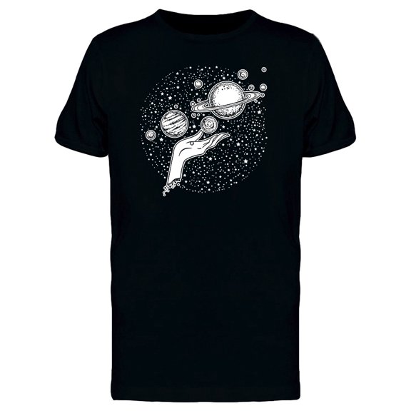Hand Is Holding Planets Cosmos T-Shirt Men -Image by Shutterstock, Male 3X-Large