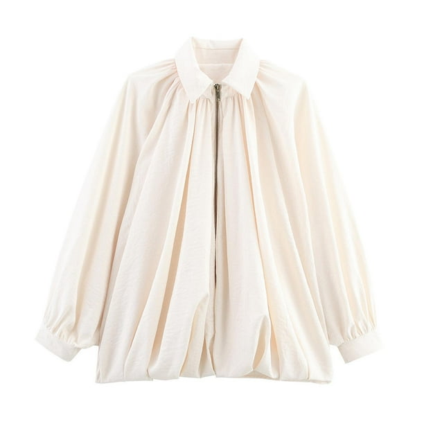 Chaquetas y abrigos casuales de manga larga sin capucha para mujer, chaqueta informal de moda con cremallera, holgada, de manga larga con solapa, chaqueta, top de poliéster para mujer