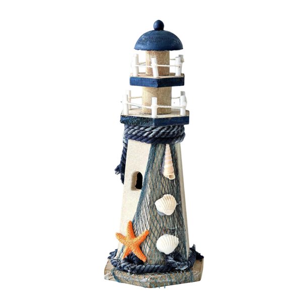 Adorno de faro de madera con temática de playa, figura decorativa creativa de faro Estrella de mar