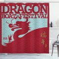 thumbnail image 1 of Chinese Shower Curtain, Far Eastern Style Inspired Graphic Image with a Fierce Dragon on Squama, Fabric Bathroom Set with Hooks, 69W X 75L Inches Long, Ruby Pale Blue Fawn, by Ambesonne, 1 of 2