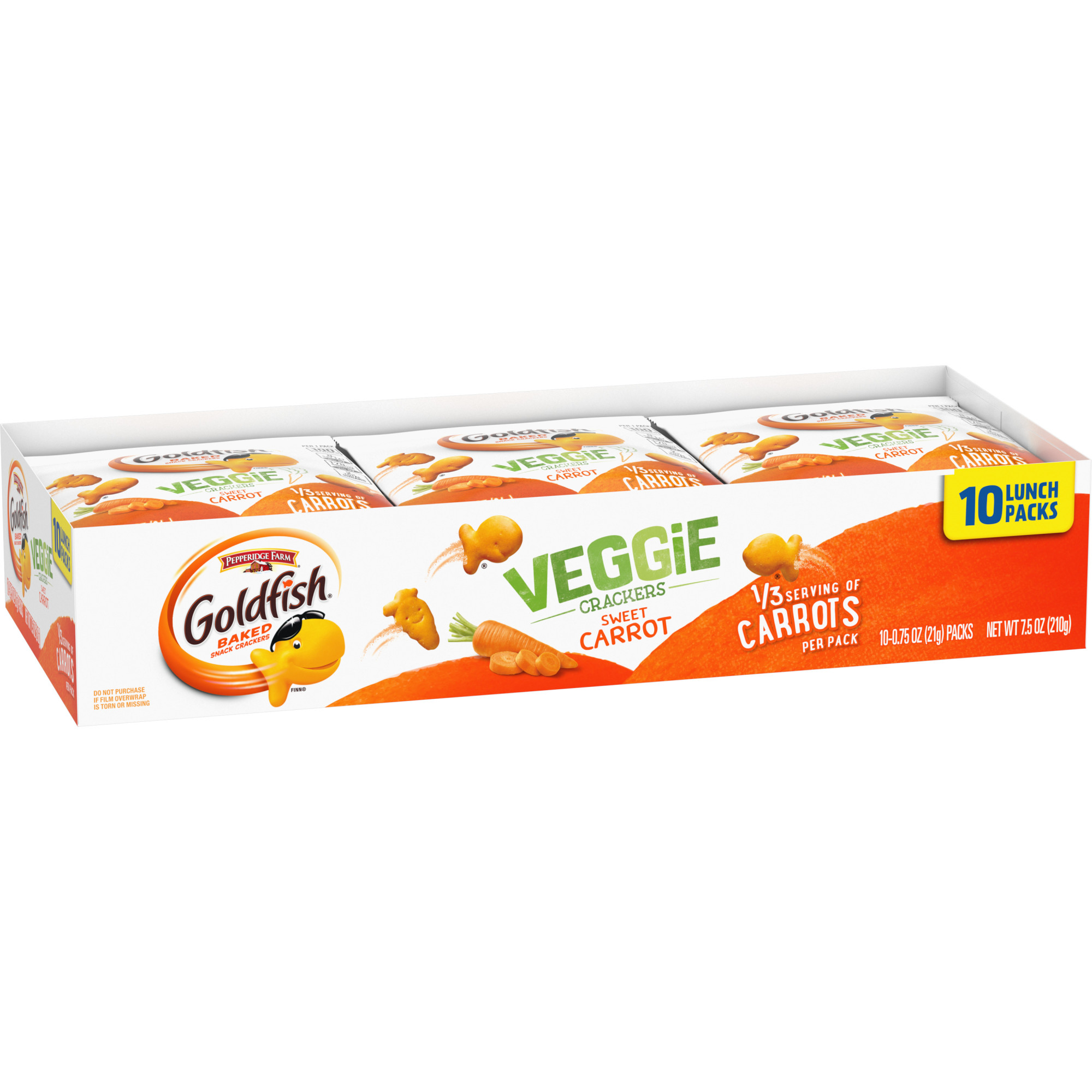 Pepperidge Farm Goldfish Veggie crackers, Sweet Carrot, 0.75-oz. Packs, 10 Snack Packs