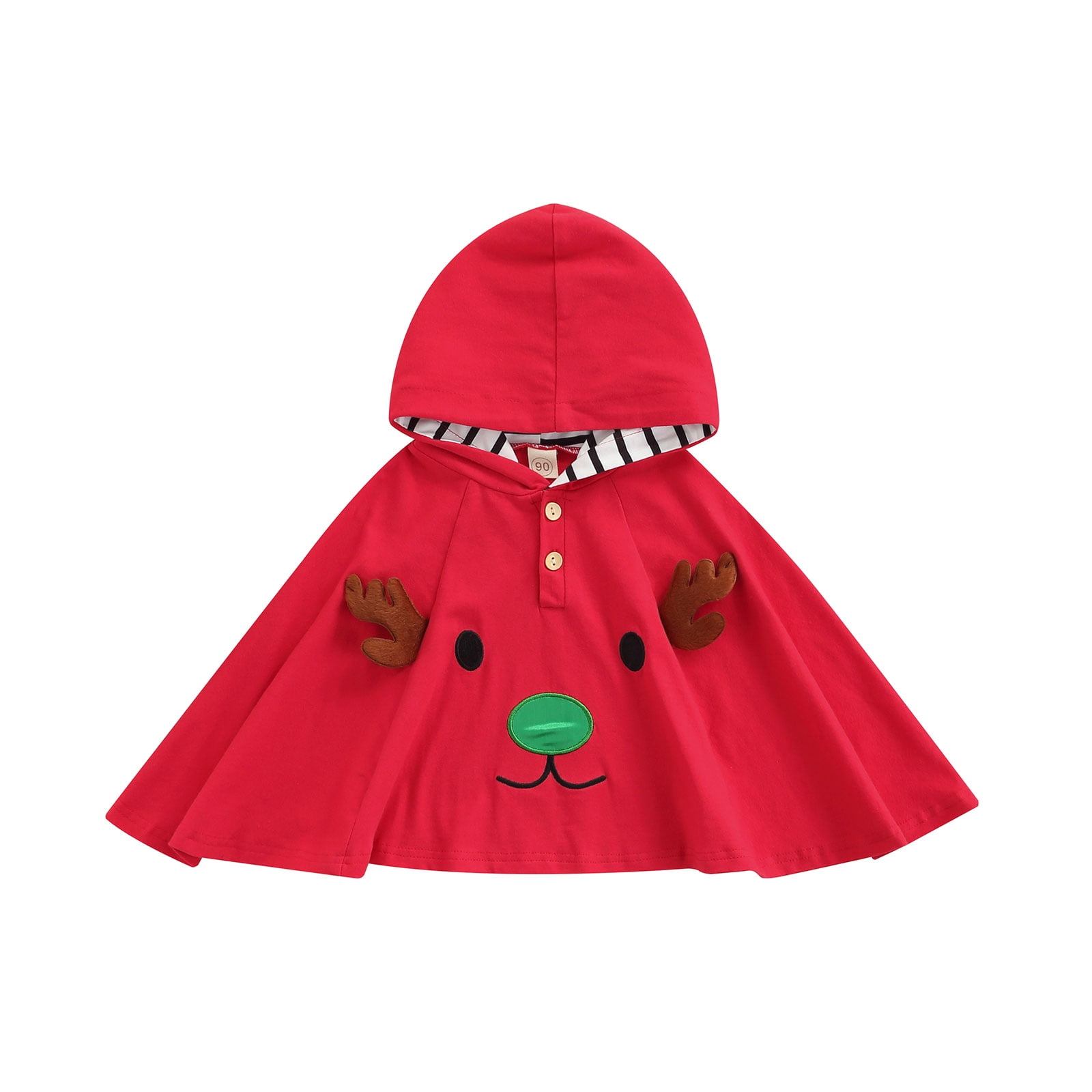Bulingna Girls Christmas Cape, Red Antler Embroidery Pattern Hooded
