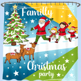 thumbnail image 1 of Cheerful Christmas Family Gathering Shower Curtain - Santa Reindeer & Tree - Festive Holiday Decor, 1 of 4