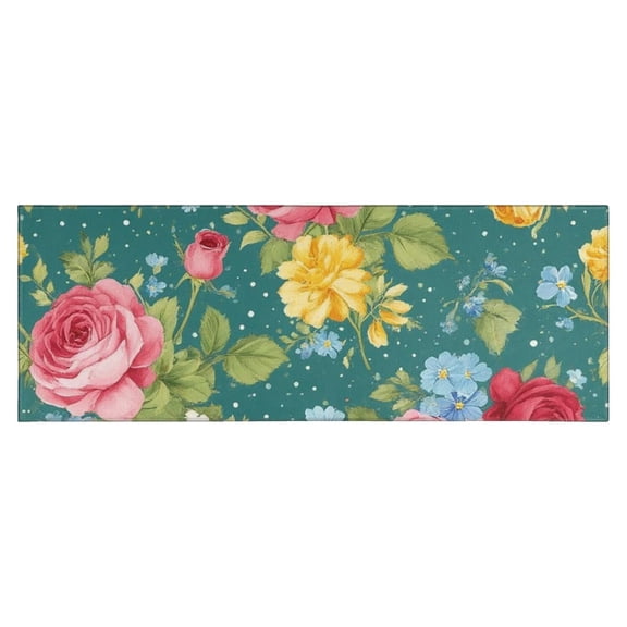 Pioneer Flower Floral Print Pattern Kitchen Rug Mat,Kitchen Runner Rugs Non Skid Washable,Decorative Kitchen Floor Mats for Kitchen,Sink,Laundry,17"X47"