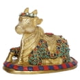 thumbnail image 2 of Brass World Shiv Ji Parvati Vehicle Nandi Bull Statue Brass with Color Stone Handwork Idol Shiva Devotee Seated Sculpture Showpiece Decorative Home Decor Office Temple 5.5 Inches, 2 of 5