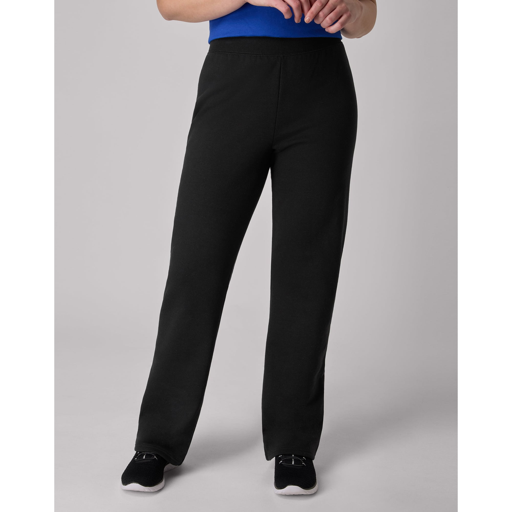 Hanes EcoSmart Women's Fleece Sweatpants with Open Bottom Legs, 30.5" Ebony 2XL