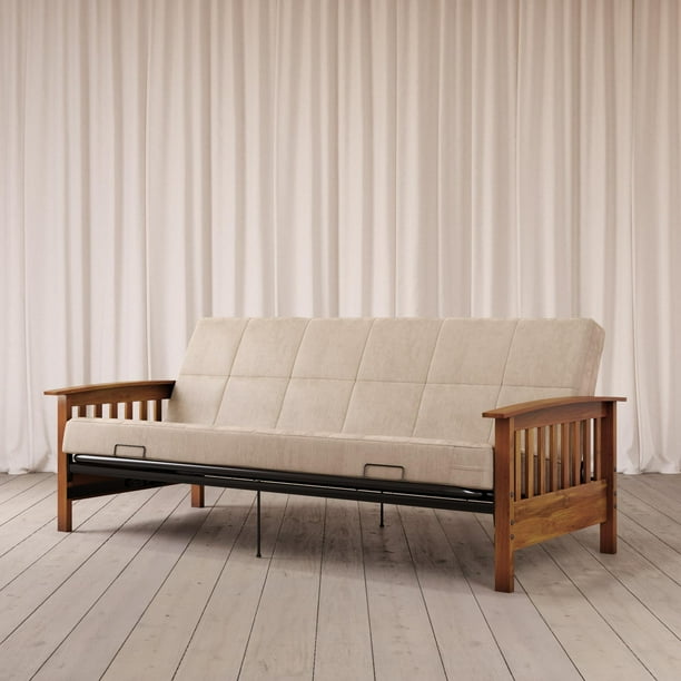 Better Homes and Gardens Neo Mission Wood Arm Futon, Espresso with Tan