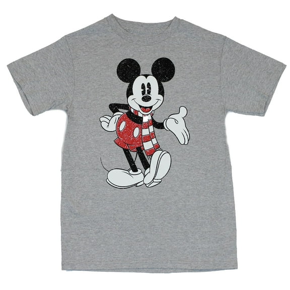 Mickey Mouse Disney Mens T-Shirt -  Distressed Happy Mickey in Scarf Image (Small)