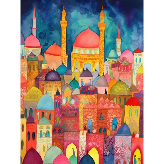 Hagia Sophia Evening Cityscape Modern Folk Art Watercolour Painting Large Wall Art Poster Print Thick Paper 18X24 Inch