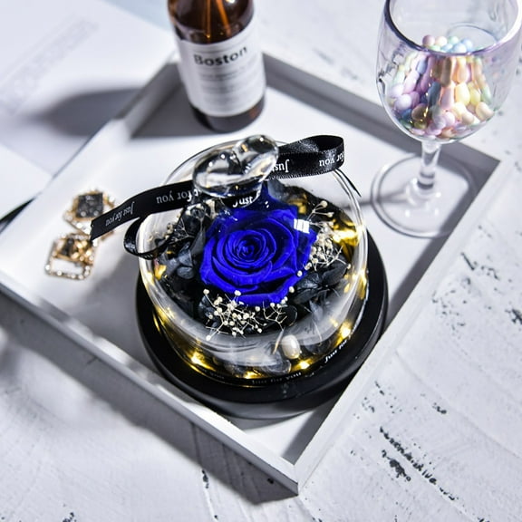 Forever Flowers Real Eternal Roses Preserved Flowers Gift with LED Mood Lights for Valentine's Day Birthday Anniversary, Elegant Present for Girlfriend Wife Mom Women, 1 Pcs, 5x5"
