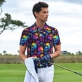 thumbnail image 3 of Picia mushroom rainbow color Skull Print Men's Polo Shirt, Two-Button Closure Pique Polo Shirt, Summer Fashion Golf Shirt-Medium, 3 of 6