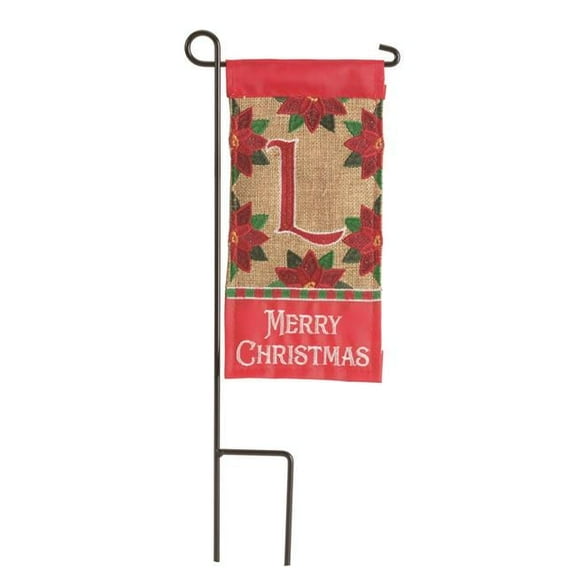 Magnolia Gardens M040011 4 x 8.5 in. Double Applique Merry Christmas Monogram L Burlap Mini Garden Flag
