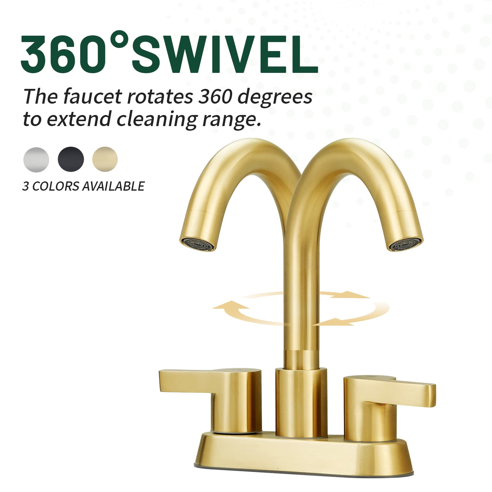 Cobbe Brushed Gold 4 Inch Centerset Bathroom Faucet, Bathroom Vanity Lavatory Faucets for Sink 3 Hole 2 Handle, Swivel Spout with Brass Drain Assembly